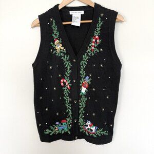 Vintage 90s Victoria Jones Christmas Cardigan Vest Womens Small‎ Holiday Knit